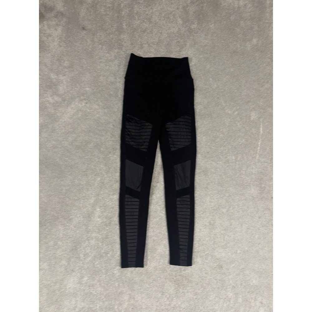 ALO Yoga High Rise Moto Leggings Ribbed Black Size Xsmall‎ Outdoor Athleisure